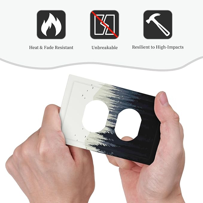 Outlet Covers Forest Pine Tree Mountains Black Bird 1 Gang Duplex Light Switch Cover Decorative Switch Plates Electrical Receptacle Faceplate Wall Plate For Bed Room Farmhouse Decor