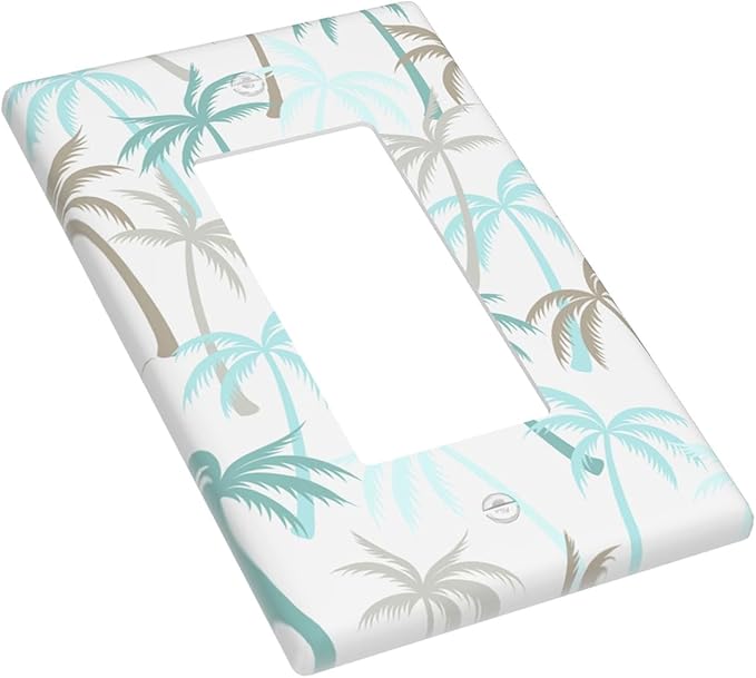Tropical Palm Tree 1-Gang Rocker Wall Plate, Green Palm Leaf Switch Plate for Beach House, Kitchen, Bathroom & Sunroom