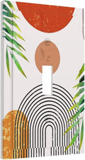 Orange Abstract Boho Mid Century Decorative Light Switch Cover Bohemian Geometric Sun Minimalist Arch Leaf 1-Gang Single Toggle Wall Plate Electrical Device Outlet Switch Faceplate Cover Jumbo Size