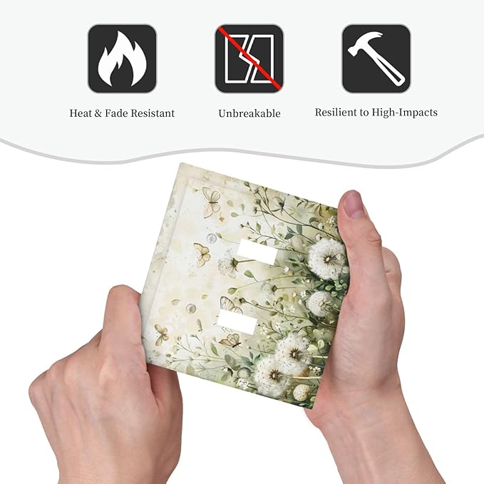 Light Switch Cover Plate Watercolor Butterflies Dandelions Wildflowers 2 Gang Double Toggle Decorative Switch Plates Wall Plates Electrical Faceplate for Bathroom Bedroom Decor
