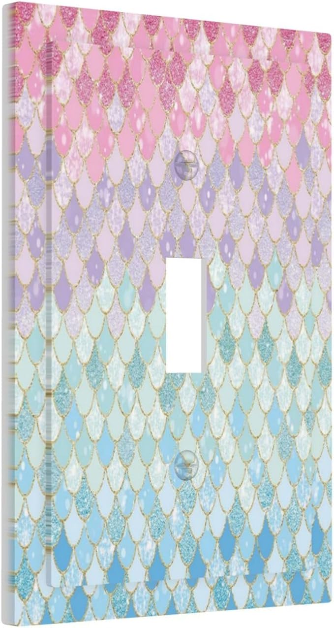 Colorful Mermaid Scales 1 Gang Light Switch Cover Decorative Single Toggle Wall Plate Electrical Switchplate Home Decor for Girls Bedroom Kids Baby Nursery Living Room Decorate