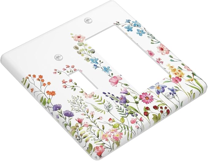 Boho Watercolor Wildflowers Floral Plants Flower Outlet Covers 1 Toggle 1 Rocker Combination Decorative Wall Plate Electrical Switch Plates Light Switch Cover Plate for Bedroom Living Room Decor