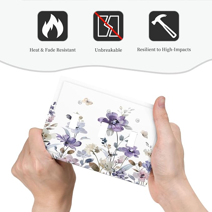 Purple Watercolor Flower Floral Butterfly Decorative Switch Plates 3 Gang Wall Plate Triple Toggle Light Switch Cover Faceplate Electrical Wall Panels for Bedroom Living Room Decor