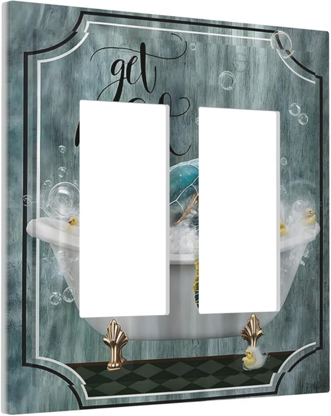 Teal Green Sea Turtle Funny Ocean Vintage Tortoise Beach Theme Decorative Outlet Covers 2 Gang Double Gfci Rocker Electrical Wall Panels Light Switch Cover Plate for Kids Room Bathroom Decor