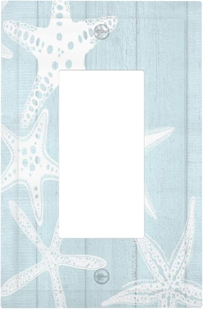 Beach Starfish Vintage Wood Rustic Country Ocean Decorative Outlet Covers 1 Gang Single Rocker Light Switch Cover Plate Wall Plates GFCI Faceplate for Farmhouse Kids Room Decor