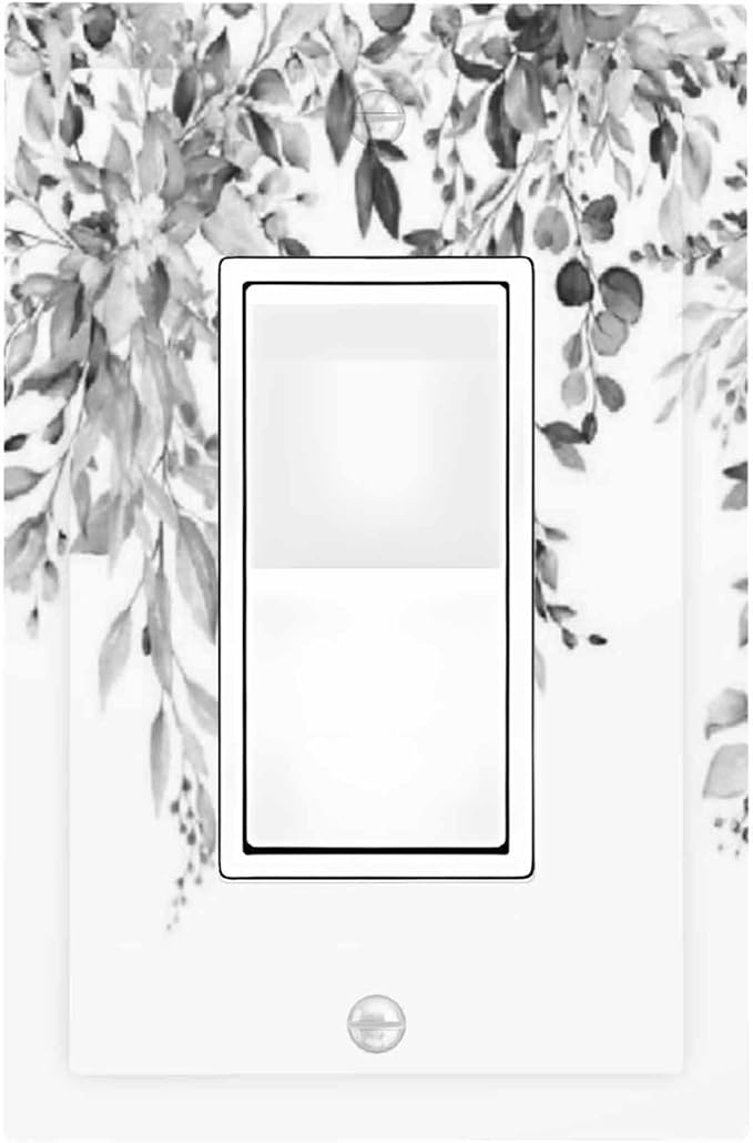 Decorative Outlet Covers Grey Floral Plant Eucalyptus Leaf Flower 1 Gang Single Rocker Light Switch Cover Plate Wall Plates Gfci Faceplate For Bed Room Living Room Decor
