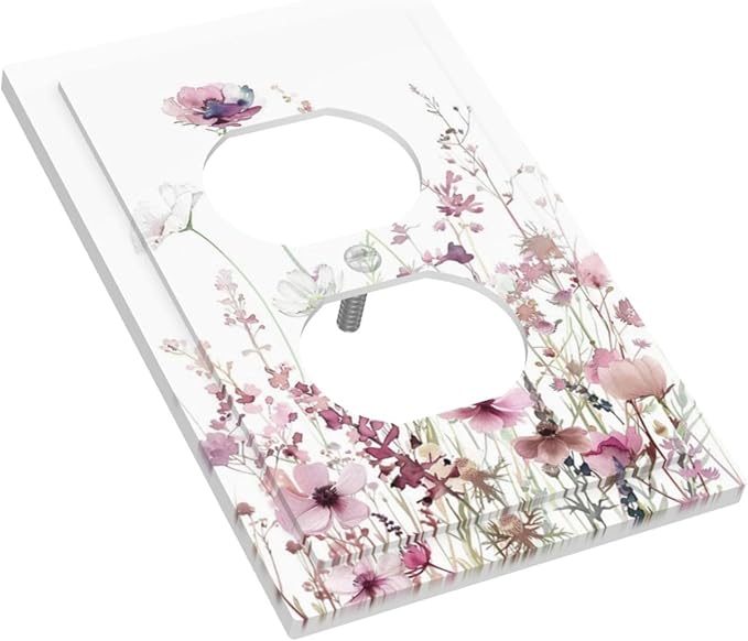 Floral Pink Watercolor Wildflowers Plant Flower Outlet Covers 1 Gang Duplex Light Switch Cover Decorative Switch Plates Electrical Receptacle Faceplate Wall Plate for Bedroom Living Room Decor
