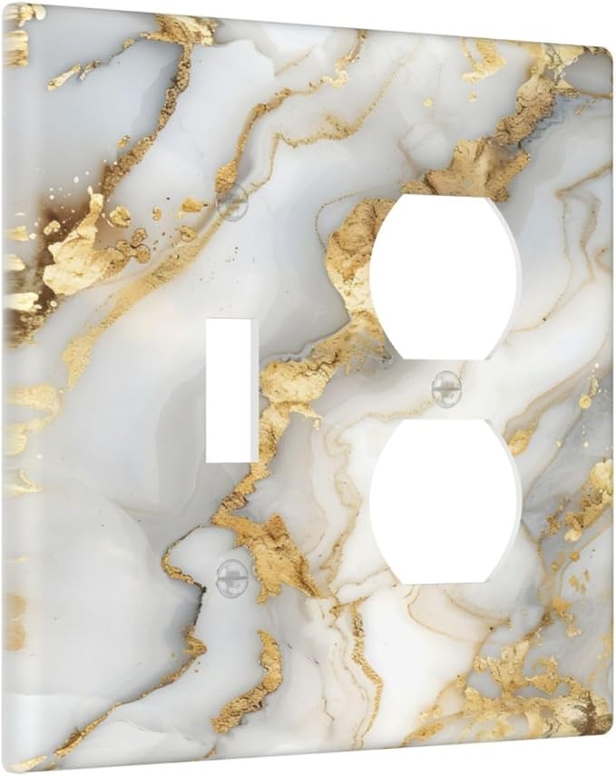 Luxurious White Gold Marble Patterns Abstract Wallplates 1 Toggle 1 Duplex Switch Plate Electrical GFCI Faceplate Decorative Light Switch Covers for Bathroom Kitchen Decor