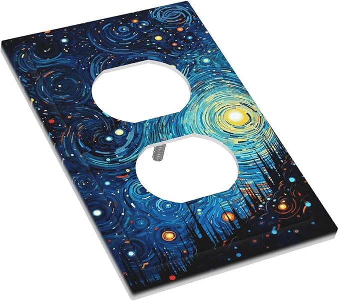 Outlet Covers Abstract Starry Night Style 1 Gang Duplex Light Switch Cover Plate Decorative Switch Plate Covers Electrical Socket Cover for Home living Room Decor