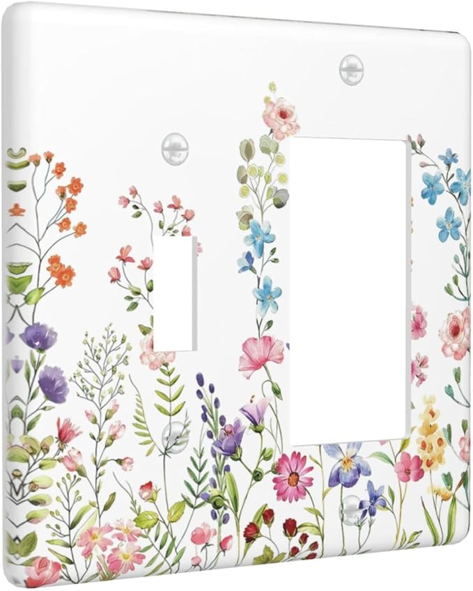 Boho Watercolor Wildflowers Floral Plants Flower Outlet Covers 1 Toggle 1 Rocker Combination Decorative Wall Plate Electrical Switch Plates Light Switch Cover Plate for Bedroom Living Room Decor