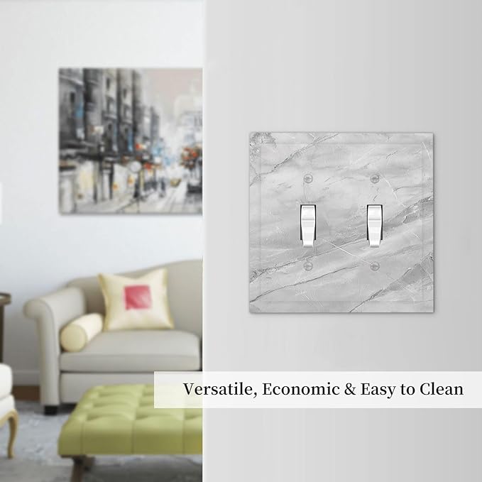 Decorative Switch Plate Covers Gray Marble Pattern 2 Gang Double Toggle Light Switch Cover Plate Electrical Wall Plate Outlet Cover Outlet Light Switch Cover for Home Farmhouse Decor