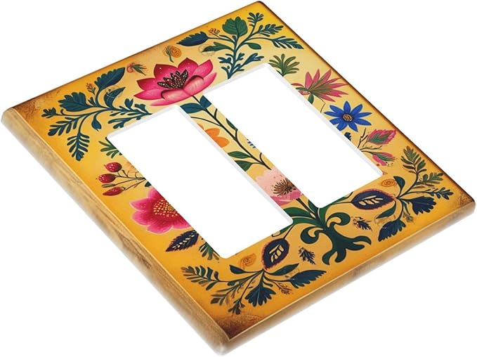 Decorative Art Light Switch Covers BlackCat&Flowers 2 Gang Dual Rocker Outlet Switch plate Faceplate GFCI for Home Decor