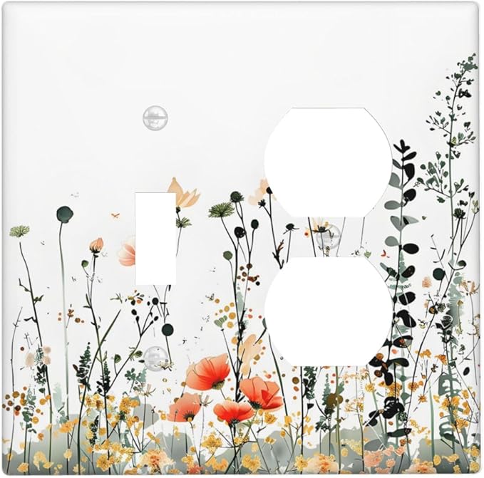 Vintage Country Style Watercolor Leaves Wildflowers Floral Wallplates 1 Toggle 1 Duplex Switch Plate Electrical GFCI Faceplate Decorative Light Switch Covers for Bedroom Living Room Decor