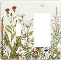 Country Vintage Wild Flowers Floral 2 Gang Single Toggle/Rocker Combination Light Switch Cover Decorative Combo Wall Plate Cover Electrical Faceplate Room Decor