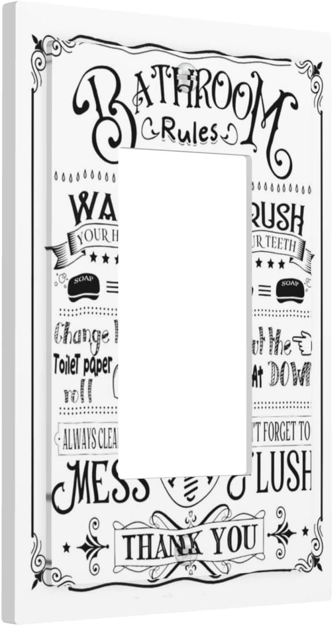 Inspirational Fun Bathtub Home Bathroom Bath Rules Inspirational Quotes Words Sign 1 Gang Electrical Single Decorator/GFCI Device Wall Plate Decorative Electric Rocker Light Switch Outlet Cover Dimmer