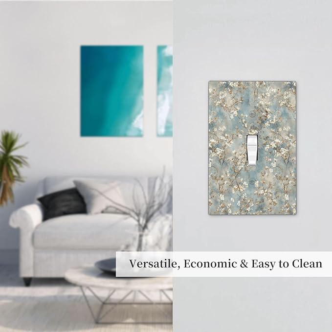 Decorative Light Switch Cover Plate Rustic Blue White Plum Blossom Flower 1 Gang Single Toggle Wall Plates for Electrical Outlet Covers Switch Plate Covers Faceplate for Bedroom Decor