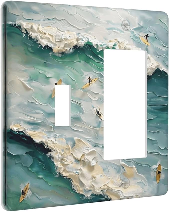 Beach Waves Ocean Surfing Hoverboard Painting Print Outlet Covers 1 Toggle 1 Rocker Combination Decorative Wall Plate Electrical Switch Plates Light Switch Cover Plate for Bedroom Living Room Decor