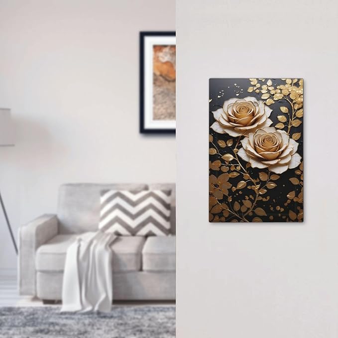Decorative Light Switch Plate Covers Big Golden White Roses Glod Leaves Black Background 1 Gang No Device Switch Cover Plate Single Blank Wall Plate Switchplate Electrical Faceplate