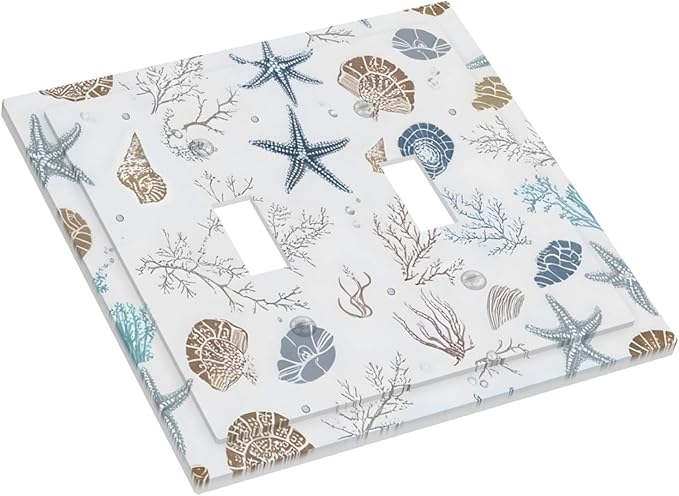 Ocean Starfish Seashells Nautical Coastal Sea Coral Decorative Switch Plates 2 Gang Double Toggle Outlet Light Switch Cover Wall Plate Electrical Faceplate for Kids Room Nursery Decor