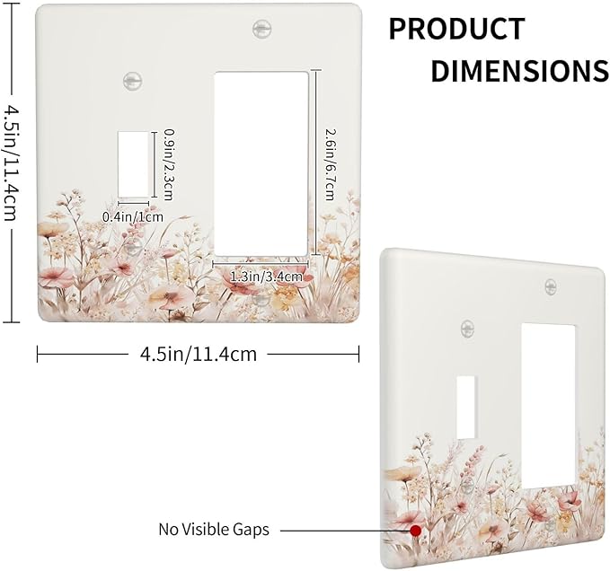 Outlet Covers Boho Floral Watercolor Flower Pattern 1 Toggle 1 Rocker Combo Light Switch Cover Plate Decorative Switch Plate Covers Electrical Wall Plate for living Room Home Decor