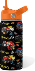 Truck Gifts for Kids - 16 Oz Kids Water Bottle with Straw Lid, Stainless Steel Insulated Tumbler, Leak Proof, BPA-Free, for Girls, School, Travel - Truck Lovers Children Birthday Gifts Cups(1pc)