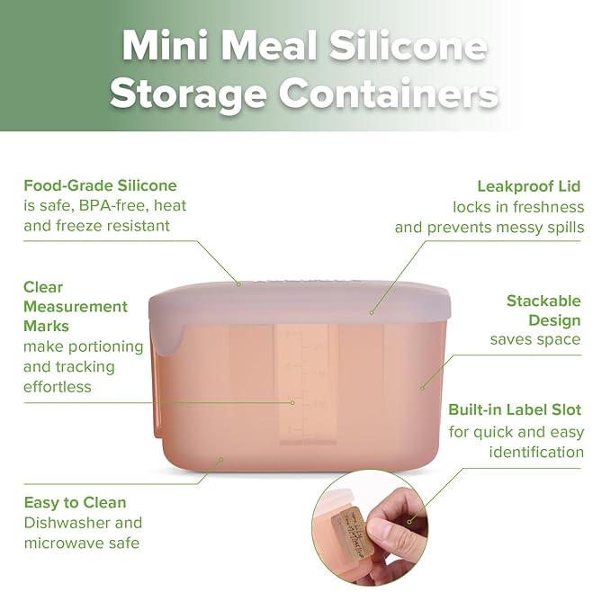 haakaa Mini Meal Silicone Storage Containers,8 oz Silicone Baby Food Containers with Airtight Lids,Reusable Baby Food Jars for Purees, Fruits & Snacks-Microwave & Dishwasher Safe,4 Pack,Blush