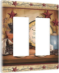 Decorative Kitchen Country Life 2 Gang Decorator GFCI Wall Plate, Lodge Texas Star Coffee Electrical Outlet Receptacle Light Switch Cover Double Rocker for Dimmer, (Hotel Cottage Clock Cafe Theme)