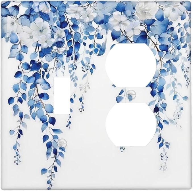 Blue Eucalyptus Leaves Floral Vine Flower Wallplates 1 Toggle 1 Duplex Switch Plate Electrical GFCI Faceplate Decorative Light Switch Covers for Bedroom Living Room Decor