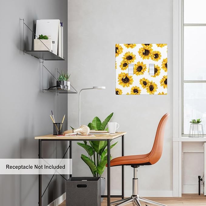 Sunflower Double Toggle Light Switch Cover Yellow Floral Flowers in White Sunflowers Wall Plate Covers 2-Gang Toggle Switch Plates Home Decorative Office