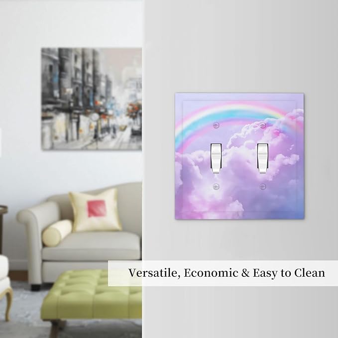 Outlet Covers Rainbow Sky with Clouds 1 Gang Duplex Light Switch Cover Plate Decorative Wall Plates Electrical Switchplate Receptacle for Bathroom Home Decor（2 Pack）