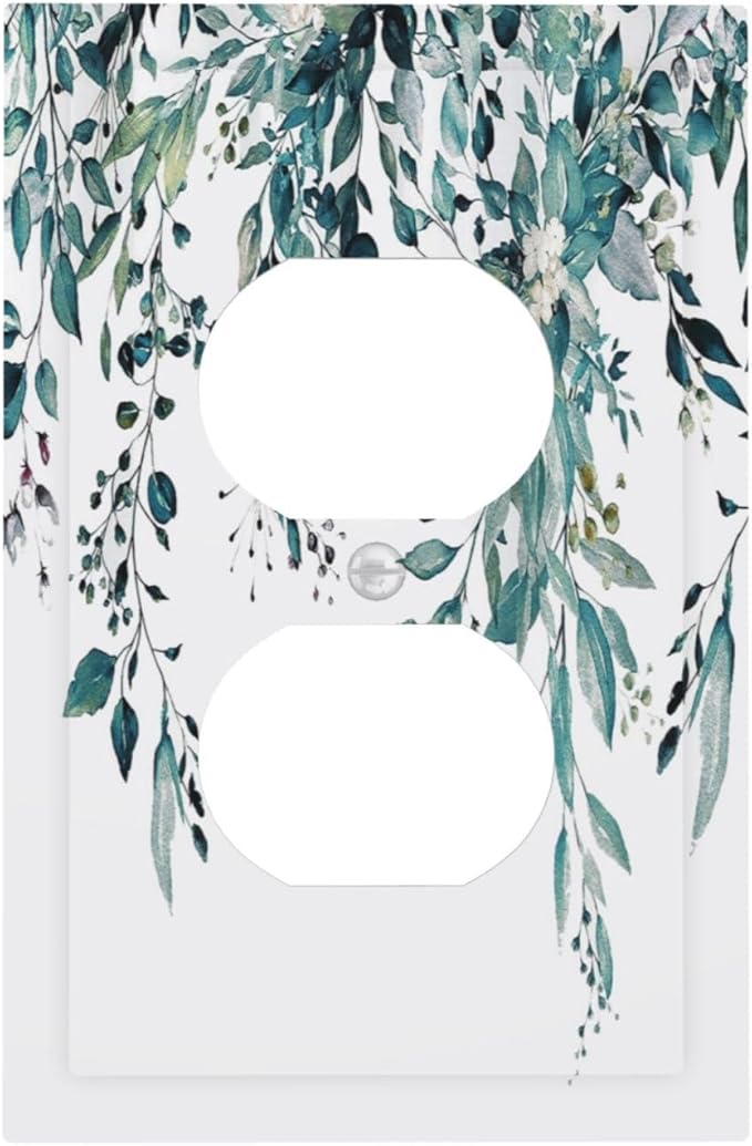 Decorative Outlet Covers Green Eucalyptus Boho Olive Leaves Country Unique 1 Gang Wall Plate Cover Receptacle Duplex Light Switch Cover Plate Single Dual Plug Covers Switchplate