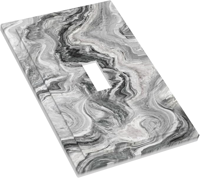 Beautiful Grey Marble Texture Simple Abstract Print Decorative Light Switch Cover 1 Gang Single Toggle Device Electrical Faceplate Switchplates Decorator Outlet Wall Plate for Bathroom Kitchen Decor