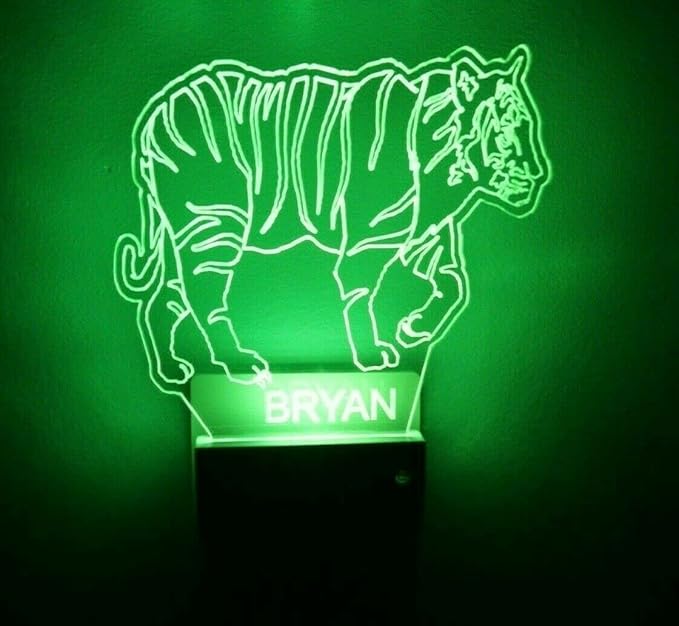 MIRROR MANIA Night Light Multi Color Personalized LED Plug-in, Ultra-Slim Touch Night Light Smart Dusk to Dawn Sensor, Kids Children's Bedroom Kitchen Bathroom Hallway Play Room Variations (Tiger)