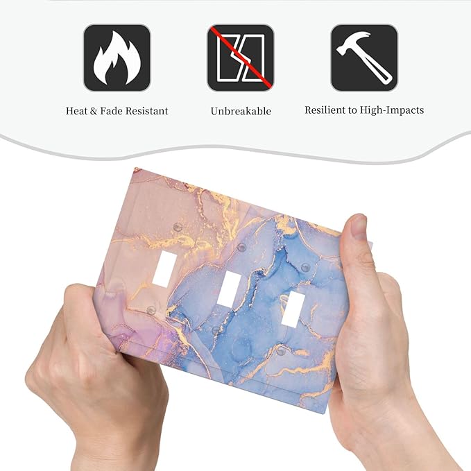 Light Switch Cover Plate Luxury Abstract Marble 3 Gang Triple Toggle Decorative Switch Plates Electrical Outlet Covers Switchplate Wall Plates for Bathroom Bedroom Home Decor