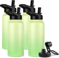 DOMICARE 32 oz Insulated Water Bottle Bulk, Vacuum Insulated Stainless Steel Sports Water Bottle with Straw Lid & Spout Lid, Leakproof, Reusable - Travel, Camping, Bike, Green Gradient (4 Pack)