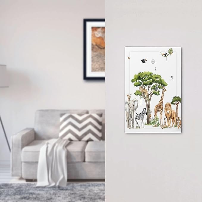 Large Animals Elephant Giraffe Jungle Lion Leopard Zebra Light Switch Cover Plate 1 Gang No Device Blank Electrical Wall Plates Faceplate Decorative Switch Plate Covers for Kids Room Nursery Decor