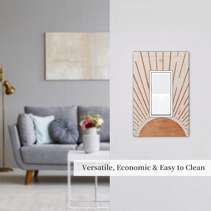 Vintage 70s Hippie Retro Mid Century Abstract Minimalist Art Orange Boho Sun 1 Gang Single Decorator/GFCI Device Outlet Wall Plate Electrical One Rocker Decorative Light Switch Cover Faceplate Dimmer