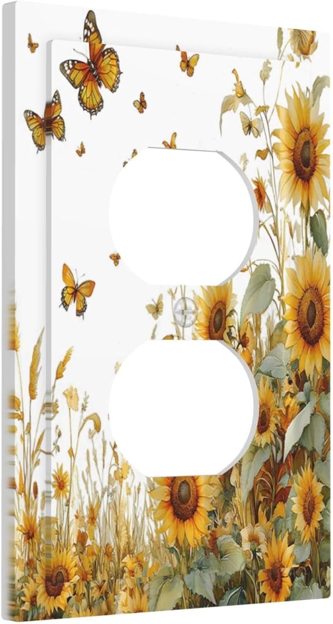 Sunflower Gold Wildflowers Summer Butterfly Outlet Covers 1 Gang Duplex Light Switch Cover Decorative Switch Plates Electrical Receptacle Faceplate Wall Plate for Bedroom Living Room Decor