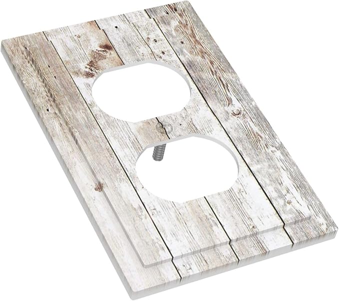 Vintage Light Wood Retro Rustic White Gray Oak Print Outlet Covers 1 Gang Duplex Light Switch Cover Decorative Switch Plates Electrical Receptacle Faceplate Wall Plate for Farmhouse Home Decor