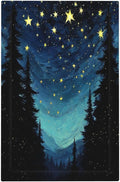 Light Switch Cover Plate Blue Starry Sky Forest Painted Star Pine Tree Oil Painting 1 Gang No Device Blank Electrical Wall Plates Faceplate Decorative Switch Plate for Bedroom Cabin Decor