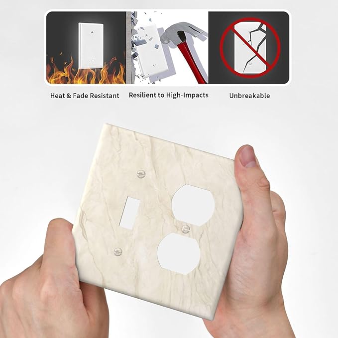 White Taupe Marble Abstract Luxury Wallplates 1 Toggle 1 Duplex Switch Plate Electrical GFCI Faceplate Decorative Light Switch Covers for Bathroom Kitchen Home Decor