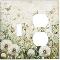Light Switch Cover Plate Watercolor Butterflies Dandelions Wildflowers 2 Gang Decorative Switch Plates 1 Toggle Duplex Combo Outlet Covers GFCI Wall Plates for Bathroom Bedroom Decor