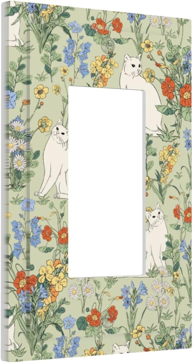 Decorative Outlet Covers Vintage Floral Cute Cat Colorful Flowers 1 Gang Single Rocker Light Switch Cover Plate Wall Plates Gfci Faceplate For Bed Room Living Room Decor