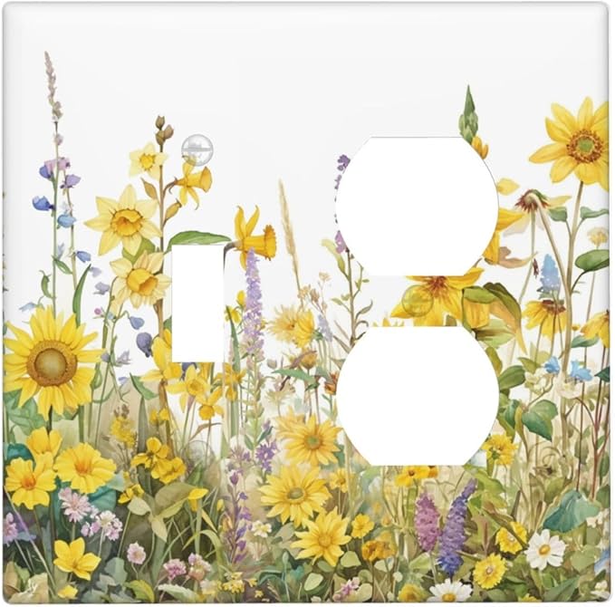 Wildflowers Sunflower Lavender Daisy Floral Wallplates 1 Toggle 1 Duplex Switch Plate Electrical GFCI Faceplate Decorative Light Switch Covers for Bedroom Living Room Decor