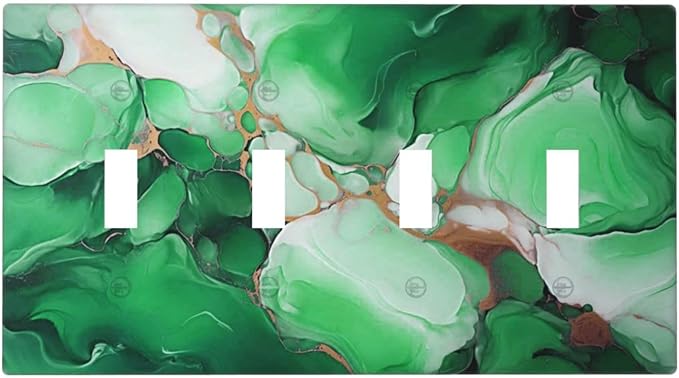 Decorative Light Switch Cover Plate Abstract Luxury Emeralds Green Gold MarbleTextures 4 Gang Wall Plate Oversized Quad Toggle Switch Cover Plate Jumbo Electrical Face Plate