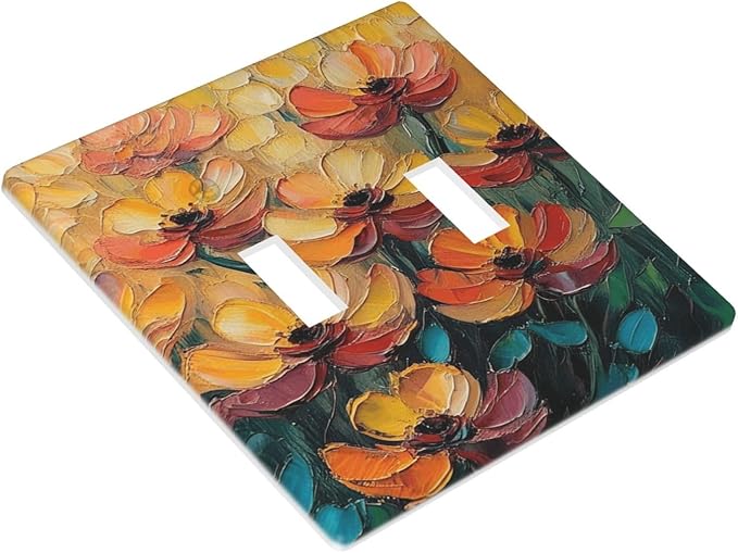Decorative Art Light Switch Covers Color Flower Blaze 2 Gang Double Toggle Wall Plate Decorative Switchcover Electrical Switchplate for Home Decor