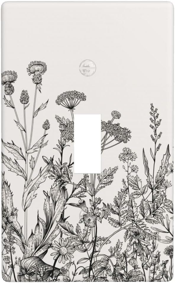 Vintage Floral Garden 1-Gang Toggle Light Switch Plate, Beige Wildflower Wall Plate for Bedroom, Bathroom, Sunroom & Home