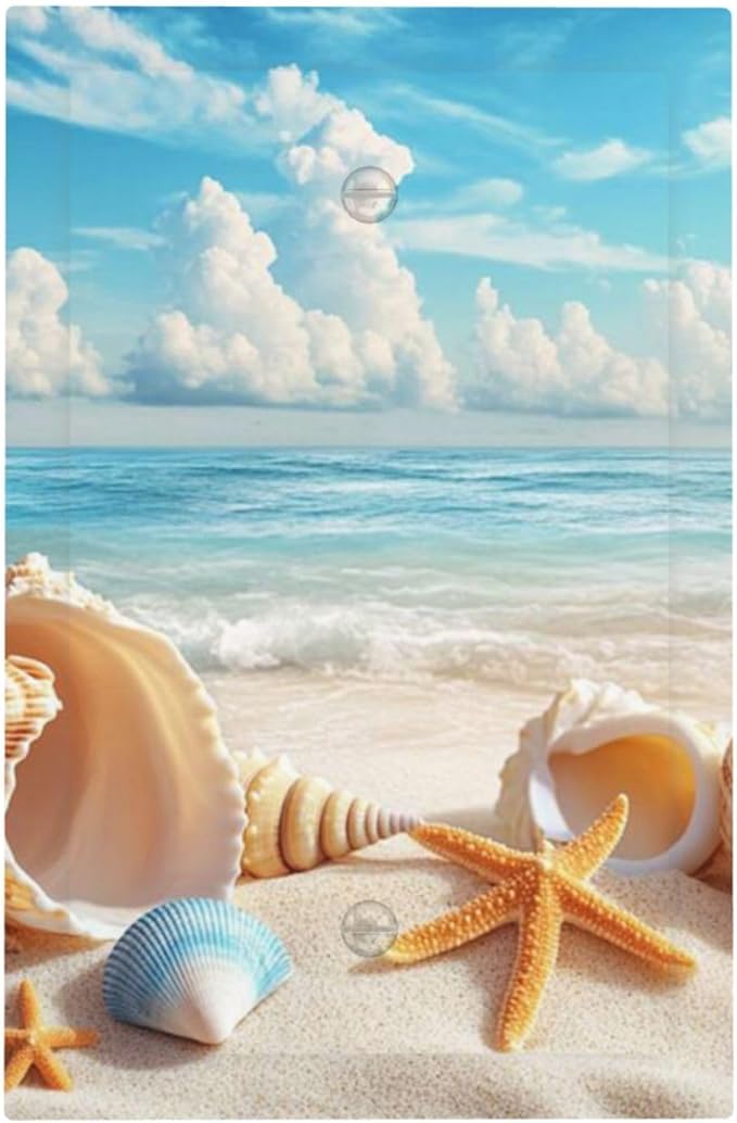Beach Coastal Seashore Sea Starfish Shell Sand Light Switch Cover Plate 1 Gang No Device Blank Electrical Wall Plates Faceplate Decorative Switch Plate for Bathroom Home Decor