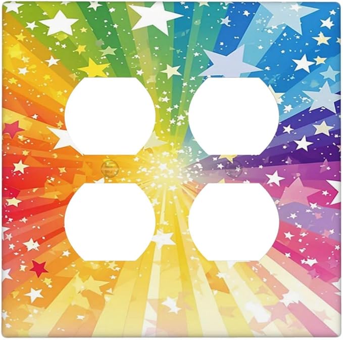 Personalized Light Switch Cover Plate Rainbowcolored Rays With White Stars 2 Gang Decorative Switch Plate Double Duplex Wall Plates Switch Plates and Outlet Covers for Nursery Home Decor