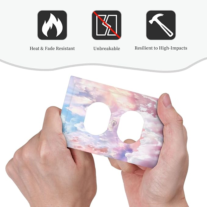 Colorful Abstract Clouds 1 Gang Wall Plate Single Duplex Outlet Cover Receptacle Decorative Light Switch Cover Plate Electrical Faceplate Socket for Bedroom Bathroom Kitchen Decor
